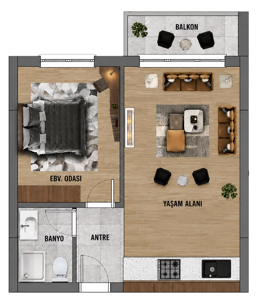 Laviva Plus 1+1 daire kat planı