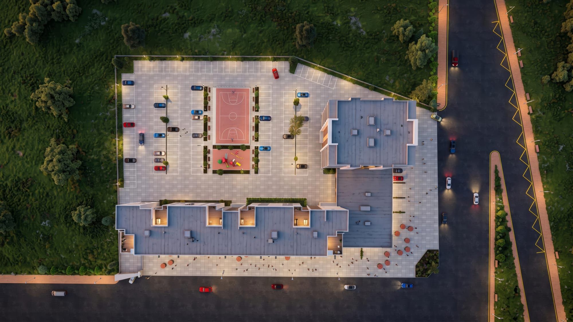 Laviva Plus gece kuşbakışı görünümü renderı