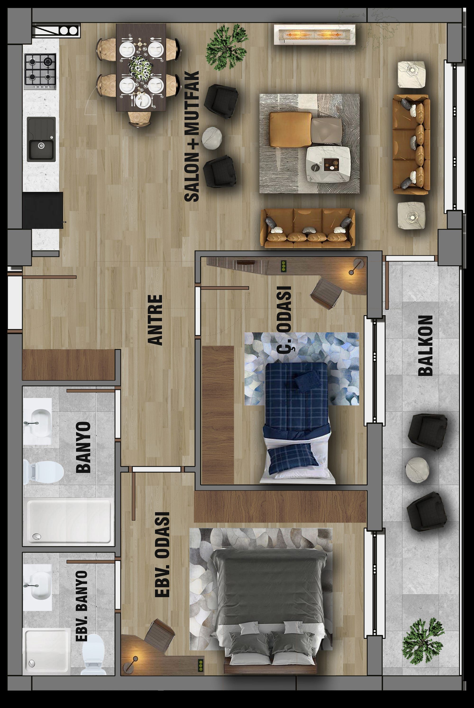 Laviva Trivium B-9 · 2+1 balkonlu daire kat planı
