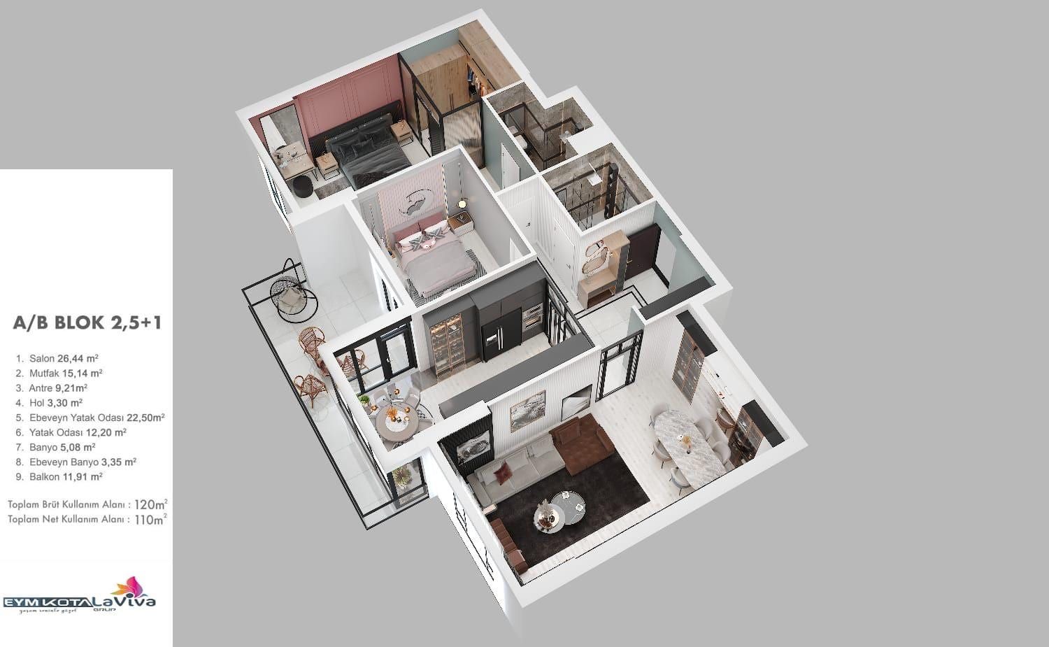 Laviva Zirve 3.5+1 daire kat planı