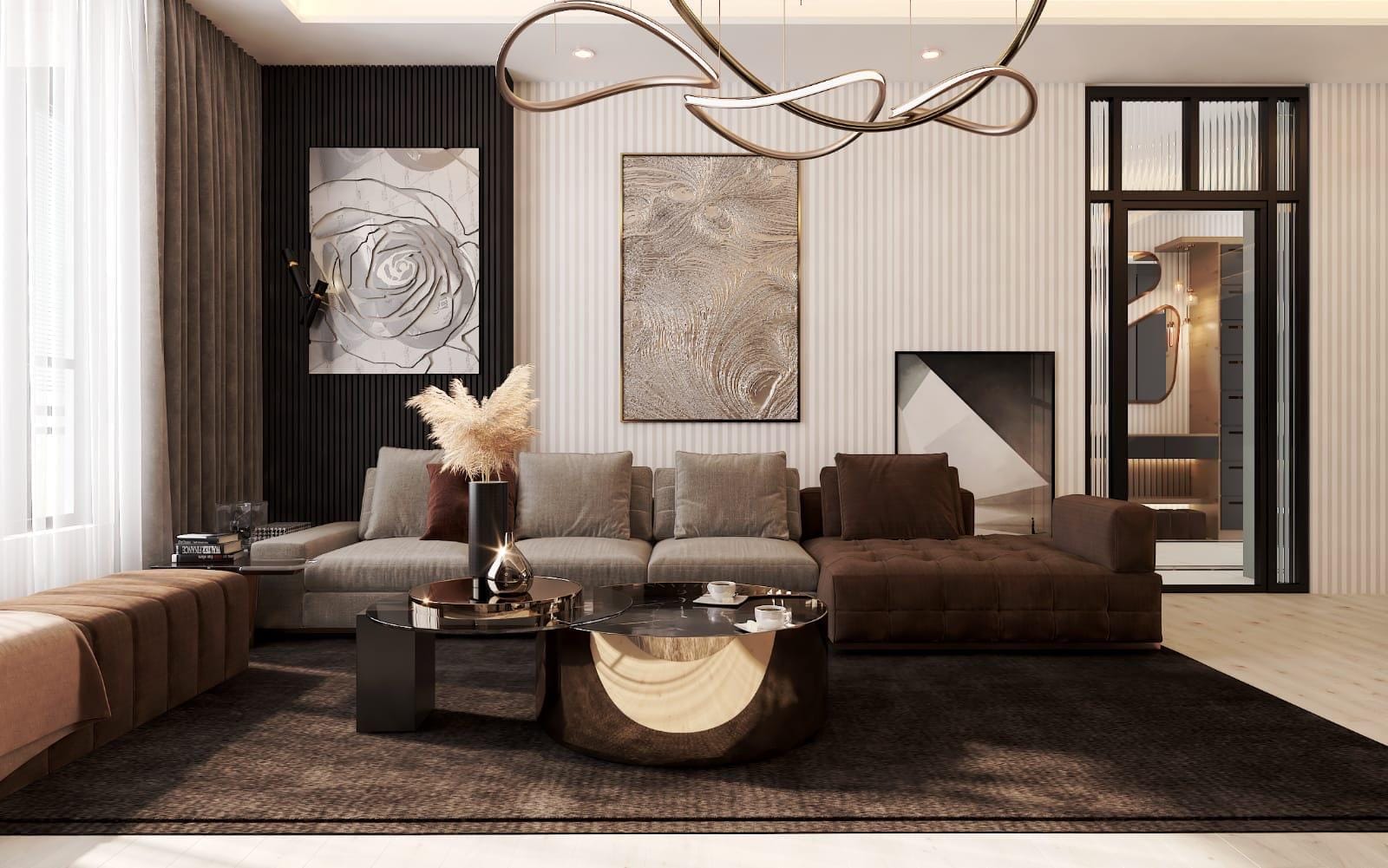 Laviva Zirve salon oturma grubu ve duvar sanatı renderı