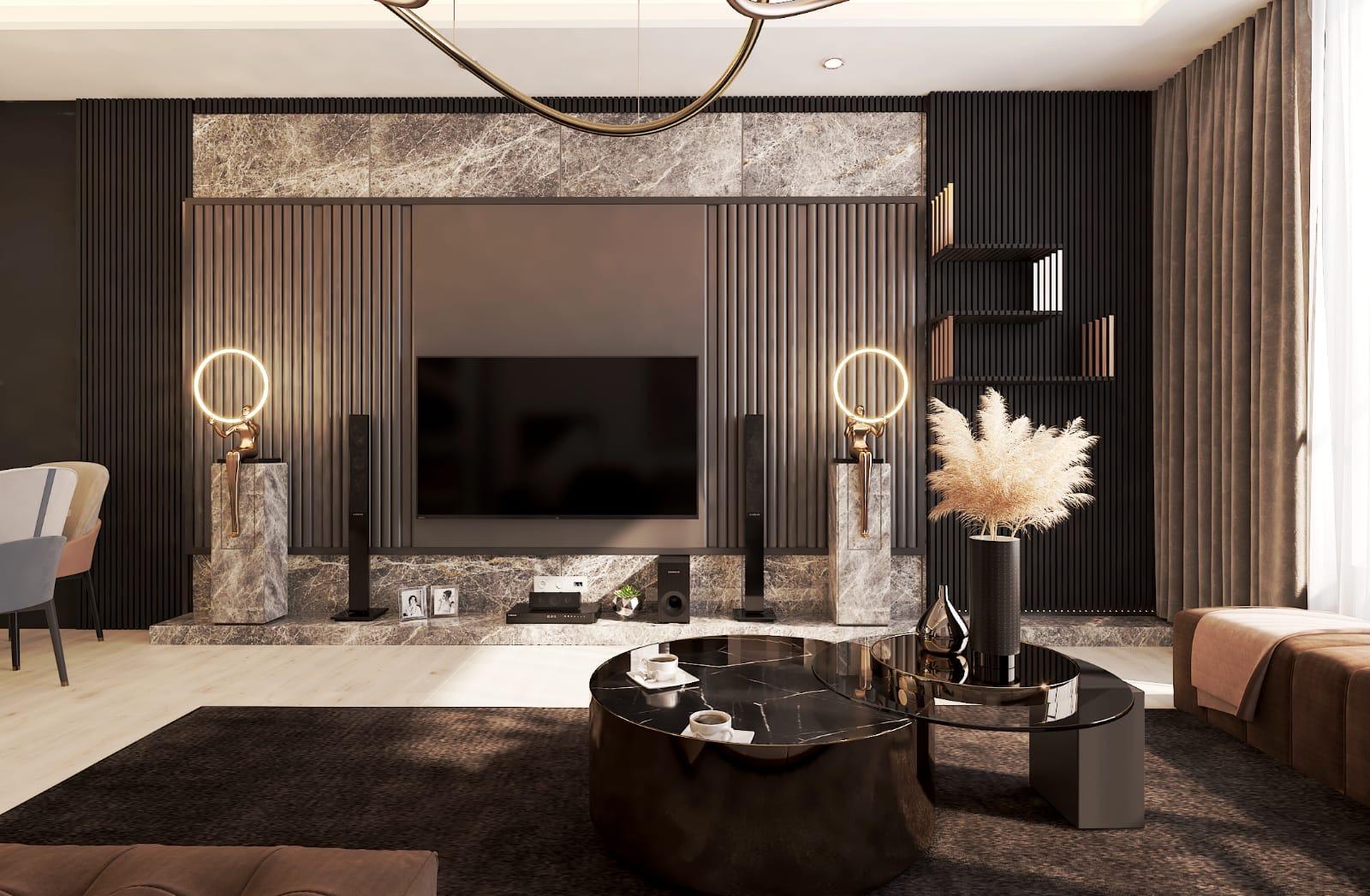 Laviva Zirve salon mermer TV duvarı renderı