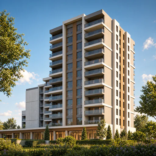 Laviva Plus için kule ve konut bloğunu gösteren fotogerçekçi temsili dış cephe görünümü
